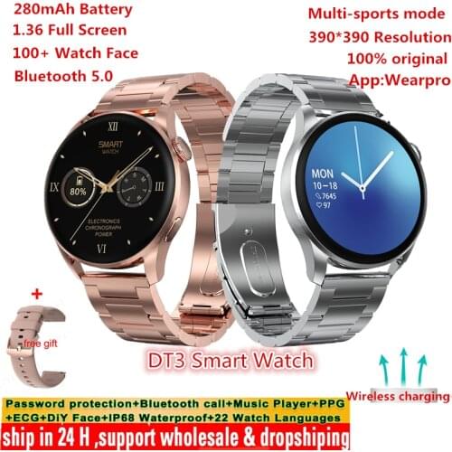 DT3 Retina Screen Men Smart Watch IP68 waterproof Bluetooth Call Music Player Phone Smart Watch 100+Watch Face Wireless Charging