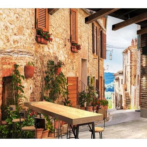 Papel de parede Street view of mediterranean street 3D stereo wallpaper mural,living room bedroom wall papers home decor