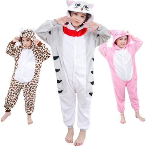 Cat Kigurumi Unicorn Pajamas Childrens Pajamas for Boys Girls Flannel Pijamas Set Animal Sleepwear Winter Onesies 4-12