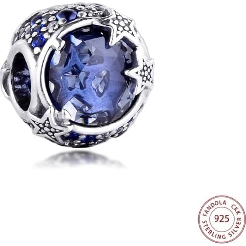 Fits Pandora Bracelet 925 Sterling Silver Celestial Blue Sparkling Stars Charm Beads for Women DIY Fashion Jewelry Gift Charmsy