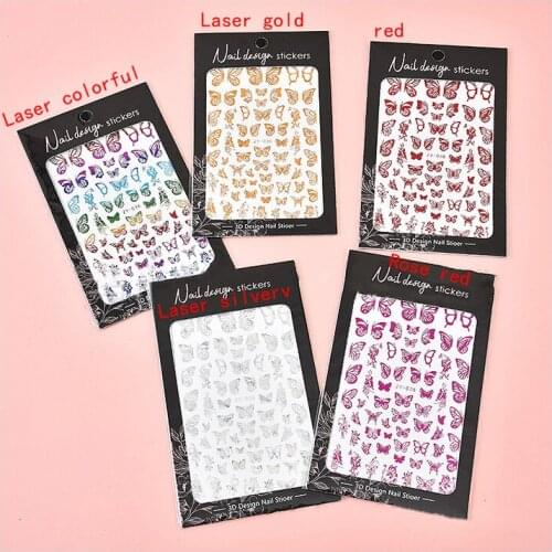 Five-color nail stickers, laser color, laser, silver, laser, gold and red, rose red nail stickers, art deco glue, decal accessor