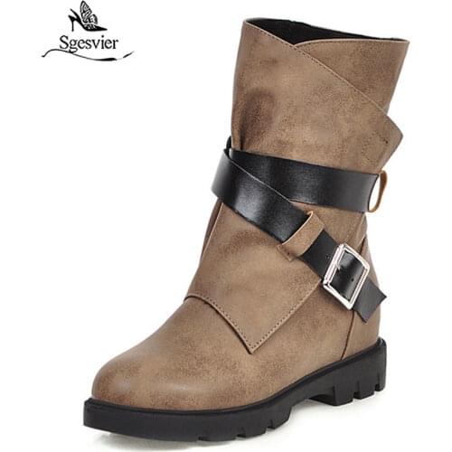 Sgesvier 2020 new arrival women ankle boots buckle round toe autumn winter Western boots fashion comfortable casual shoes woman