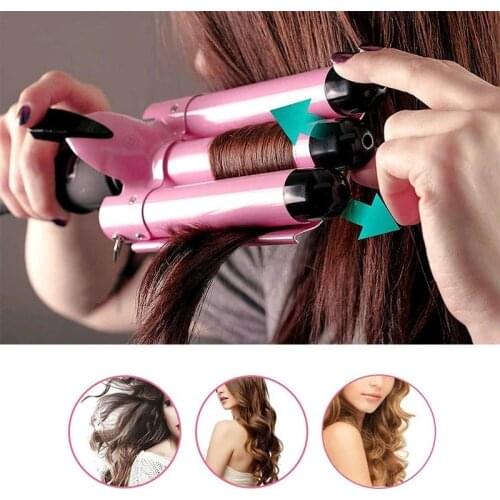 Household new three-barrel ceramic ion big wave curling iron automatic LCD curling iron with three-barrel curling iron