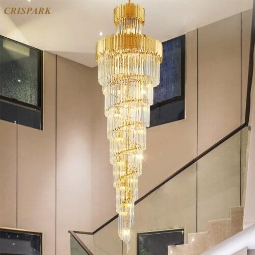 Modern Luxury Crystal Chandelier Lighting LED Post-modern Large Suspension Hanging Lamp for Staircase Loft Porch