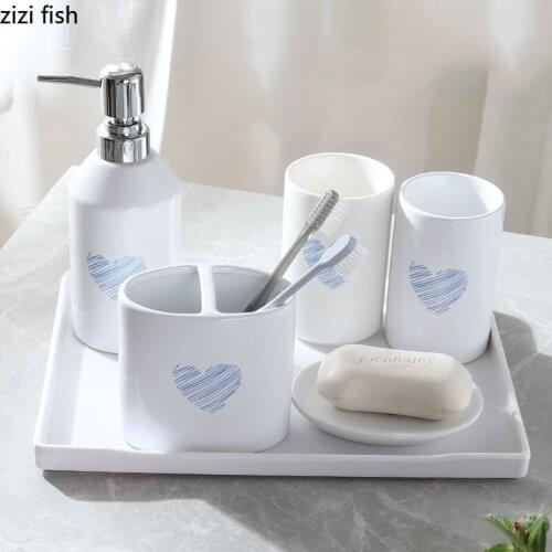 Modern Ceramic Bathroom Accessories Set Toothpaste Holder/Mouth Cup/Portable Soap Dispenser/Soap Dish 6pcs/set Bath Supplies