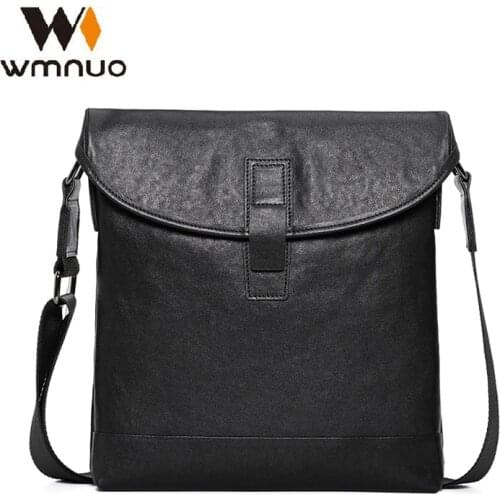 Wmnuo Shoulder Bag Men Cow Original Leather Mens Bag Business Simple Cover Black Korean Crossbody Bag For Male Ipad Phone Bags