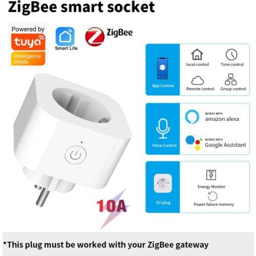 Tuya ZigBee3.0 10A Smart Plug Power Monitor Timer Remote Switch Smart Home APP Control Wireless Compatible Alexa Google Home EU