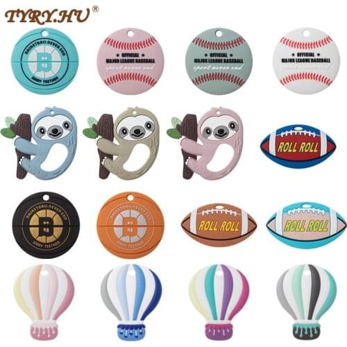 TYRY.HU Silicone Teethers Baby Cute Cartoon Sloth/Hot Air Balloon/Baseball Shape Baby Teether Dummy Cartoon For Pacifier Chains