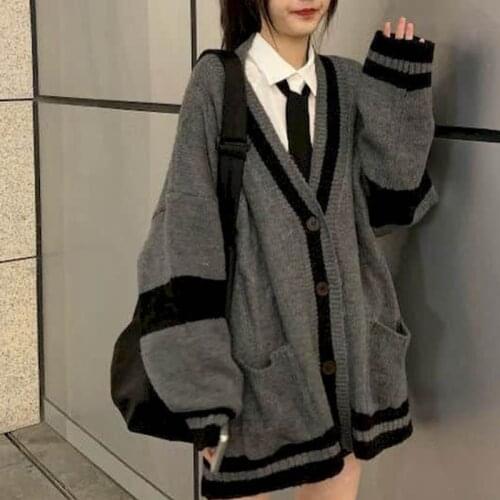 Suit Japanese Preppy Style Girl Youth Knit Cardigan Sweater Vintage Harajuku Ulzzang Causal Autumn Winter Overwear Tops 2021