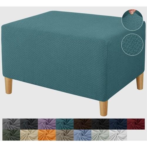 Jacquard Ottoman Covers Stretch Spandex Footstool Cover Solid Elastic Rectangle Footrest Stool Slipcovers Furniture Protector