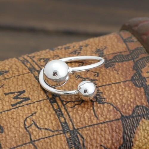 925 Sterling Silver Double ball Open Rings For Women Fashion Prevent Allergy Sterling-silver-jewelry