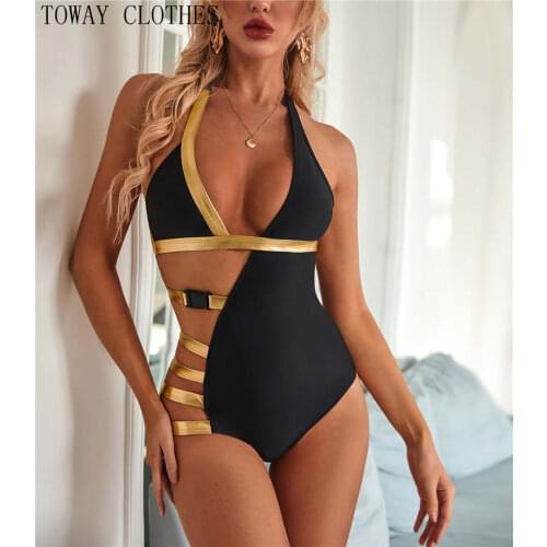 Women Summer Swimwear SwimSuit Monokini Beachwear Cutout Sleeveless One Piece Swimsuit