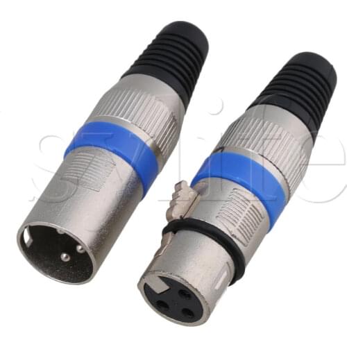 5 Pairs XLR 3 Pin Female MIC Jack Plug Audio Microphone Cable Connector Blue