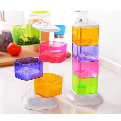 1PC Home Kitchen Commodity Seasoning Box 360-degree Rotating Color Mixing Spice Pepper Bottle Set OK 0731