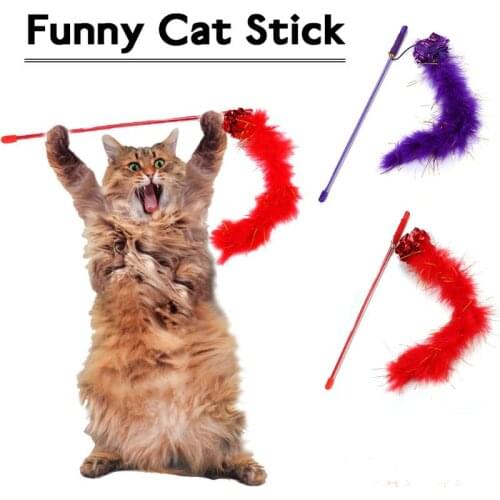 1PC Teaser Feather Toys Kitten Funny Colorful Rod Cat Wand Toys Plastic Pet Cat Toys Interactive Stick Pet Cat Supplies DropShip
