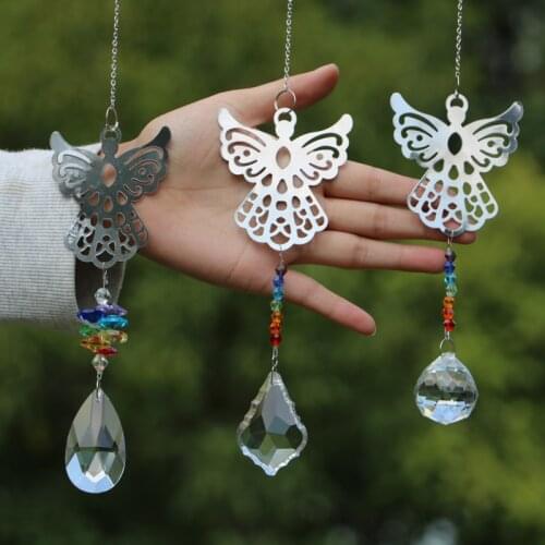 1PCS Rainbow Maker Crystal Suncatchers Hollow Angel Chakra Hanging Prism Pendant Home Living Decorations