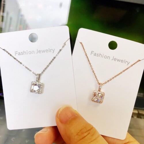 2020 Copper Square Zircon Necklace Party Wedding Pendant Chain Necklace For Women Fashion Jewelry