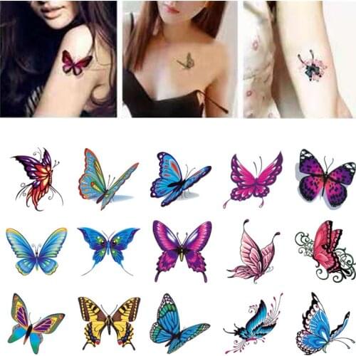 30Pcs/Set No Repeat Temporary Tattoo Stickers Waterproof Arm Clavicle Body Art Sticker Disposable Butterfly Tatouage Temporaire