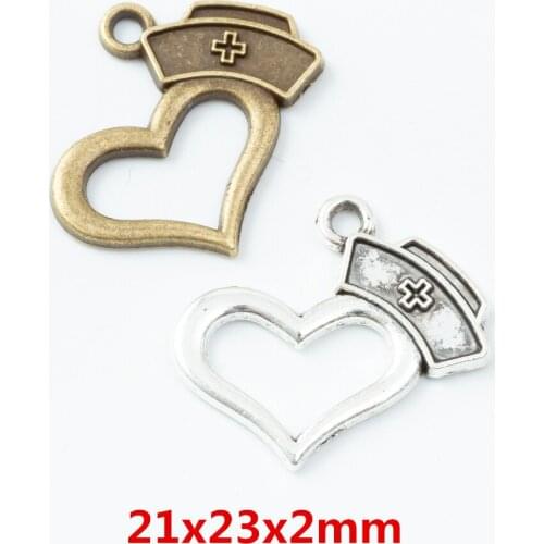40 pieces of retro metal zinc alloy Caring nurse pendant for DIY handmade jewelry necklace making 6810