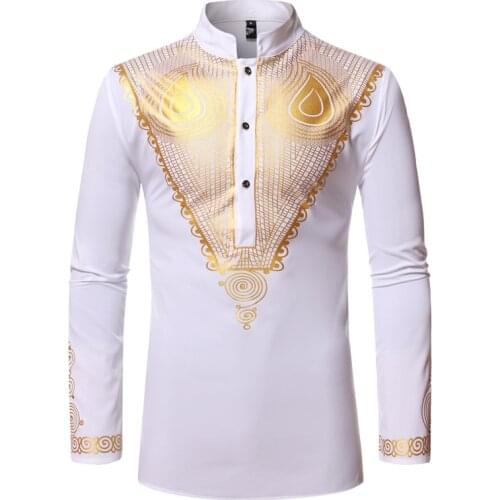 White African Dress Shirt Men Hip Hop Dashiki Robe Africaine Streetwear Men African Clothes Slim Fit Long Sleeve Shirt Male XXL