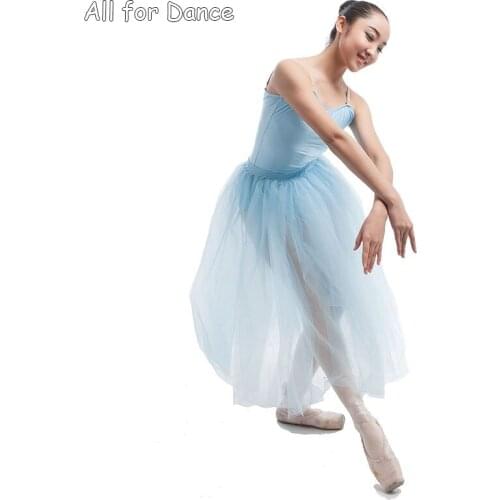 Pale Blue Ballet Dance Dress Romantic Long Dress Tutu Women Stage Performance Ballet Tutu