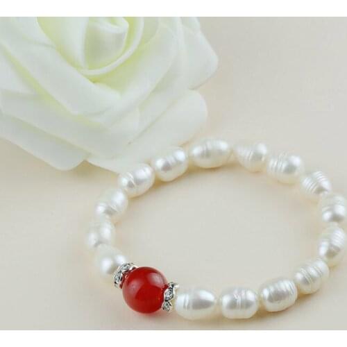 HOT CHEAP NEW 8-9MM Real Freshwater Pearl Bracelet Bangle with Agate for Women Lady Girls Female Beautiful Jewelry Party Gift
