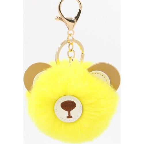 Cute Cartoon Brown Bear Fur Ball Keychains Ladies Fur Imitation Rex Rabbit Bag Pendant Accessories Golden Keychain Key Chains