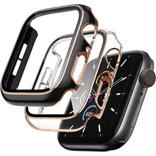 Protective Case For Apple Watch 6 SE 44mm 40mm Built in Tempered Glass Screen Protector For iWatch 5 4 Applewatch 3 42mm 38mm