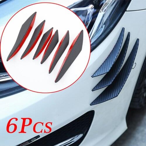6pcs Carbon Fiber Black Car Auto Parts Front Lip Bumper Splitter Fins Body Air Spoiler Trim Accessories Decorate