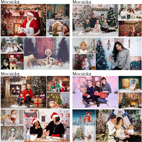 Winter Birthday Backdrop Kids Adult Christmas Portrait Background ChristmasTree Fireplace Window Photography Photo Studio Props