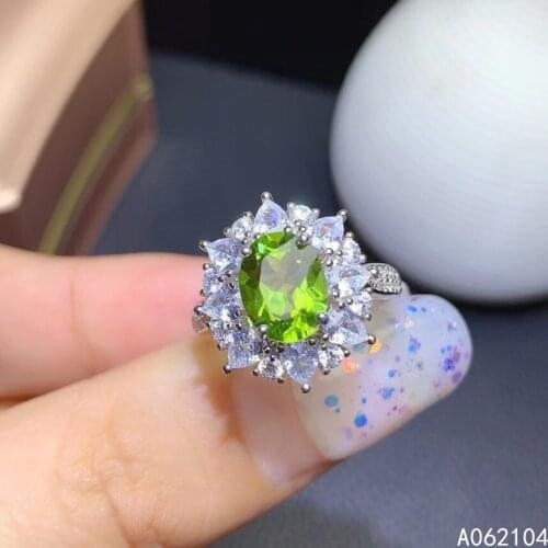 KJJEAXCMY fine jewelry 925 sterling silver inlaid natural peridot Womens popular lovely OL style plant gem ring with box suppor