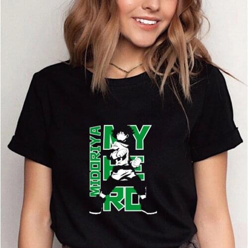 Summer New Style Japan Anime My Hero Academia Female T Shirt Midoriya One for All Graphic Tops Casual Loose 100% Cotton Tee