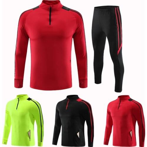 Mens Soccer Jersey Jacket Training Uniform Kids Sportswear Tracksuit Casual Active Suit Half-Zipper Top Jacket+Pants Sets
