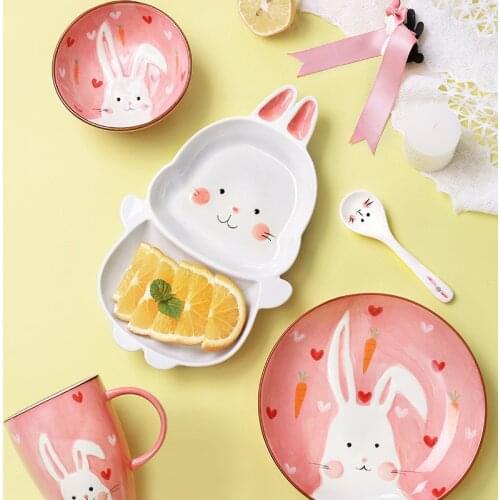 Childrens breakfast cutlery set cartoon animal-shaped household dinner plate creative dividing childrens cute dishes