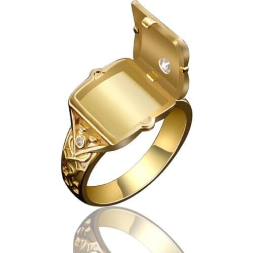 New Hot Sale European and American Popular Gold-Plated Copper Inlaid AAA Zircon With Open Lid Mens Ring Jewelry