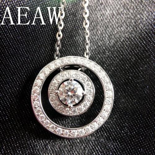 AEAW Platinum Plated Silver 1.47CTW 3.5mm F Color Moissanite Halo Pendant Necklace with Accents