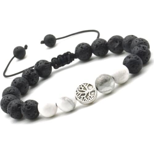 Weave Tree of Life Natural Stone Beads Reiki 8mm Lava Stone 7 Chakras Aromatherapy Essential Oil Diffuser Bracelet Jewelry