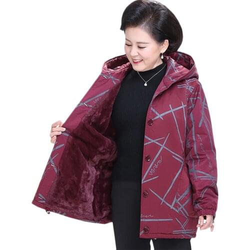 Plus size Middle-aged Womens Cotton Jacket Autumn Winter Jacket Coat Plus fleece Warm Cotton Jackets Hooded Parka Overcoat 6XL