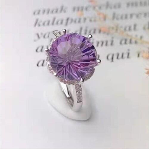 925 sterling silver plated 18K gold 10mm natural amethyst opening adjustable ring