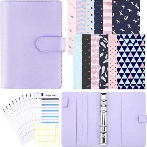 Budget Cash Envelopes System A6 PU Leather Binder Cover 12 Pieces A6 Binder Cash Envelopes for Planner Organizer