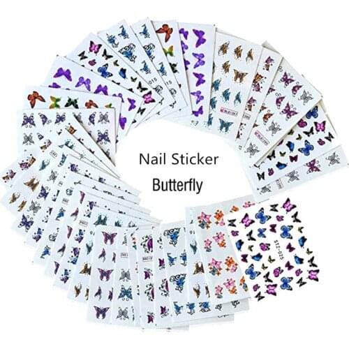 1pcs Watercolor Butterflies Sliders Blue Black Nail Decal Sticker Summer Nail Art Decoration Water Tattoo Manicure DIY 20 Style