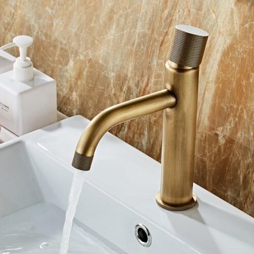 Basin Faucet Copper Antique Solid Brass Hot & Cold Bathroom Sink Mixer Crane Tap Single Hole&Handle Deck Mounted Unique Design