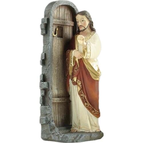 Jesus Knocking Door Ornament Jesus Figurines Hand Painted Resin Crafts Decoration For Home Church Catholic Gift