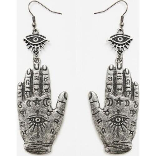 Vintage Evil Eye Hasma Fatima Hand Lucky Drop Earrings Religious Totem Jewelry