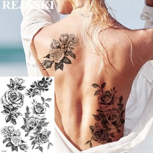 REJASKI Large Rose Flower Temporary Tattoos For Women Sticker Morning Glory Feather Fake Tattoo Art Arm Waterproof Sexy Tatoos