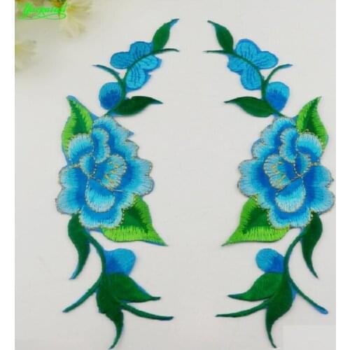 YACKALASI 10 Pairs 3D Floral Appliqued Clored Embroidered Flower Appliqued Iron On Patches Wome Dress Costume Lace Trims 21*6cm