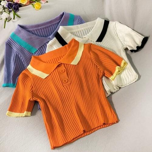 HELIAR Women Knitted Polo Shirts Women Top Polo Shirts Short Sleeve Casual Summer Peter Pan Collar Buttons Polo shirts For Women