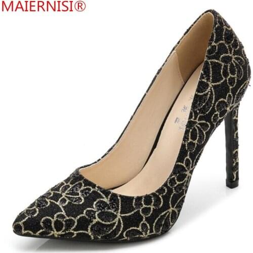Women Pumps Sequin cloth Wedding Shoes Buckle Women Pointed Toe 11CM High Heels Fashion Sexy Shoes Business Working Shoes Woman