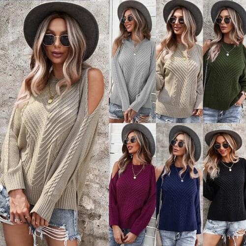Autumn Women Sweater 2021 Full Sleeve Knitted Solid Color Winter Knitwear Sexy Off Shoulder Thick Warm Female Pullovers C3002