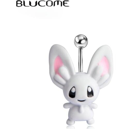Blucome Rabbit Shape Navel Belly Button Rings For Women Summer Kawaii Animal Body Piercing Jewelry Bikini Tragus Nombril Ombligo
